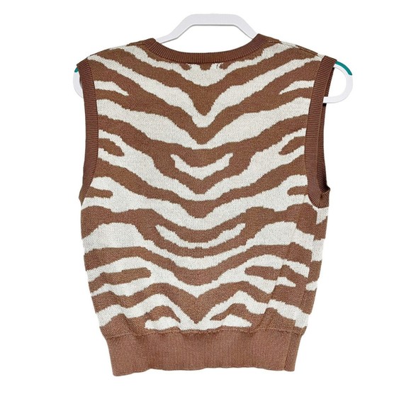 Wild Fable Zebra Print Sleeveless Crop Sweater Womens Size Large Tan Cream - Picture 2 of 4